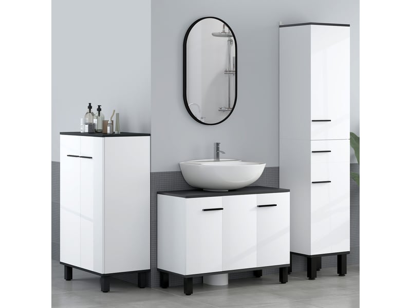  Meuble sous-évier à 2 portes et étagères réglables pour évier avec ou sans colonne, 80 x 34 x 60 cm, blanc  - Conforama C