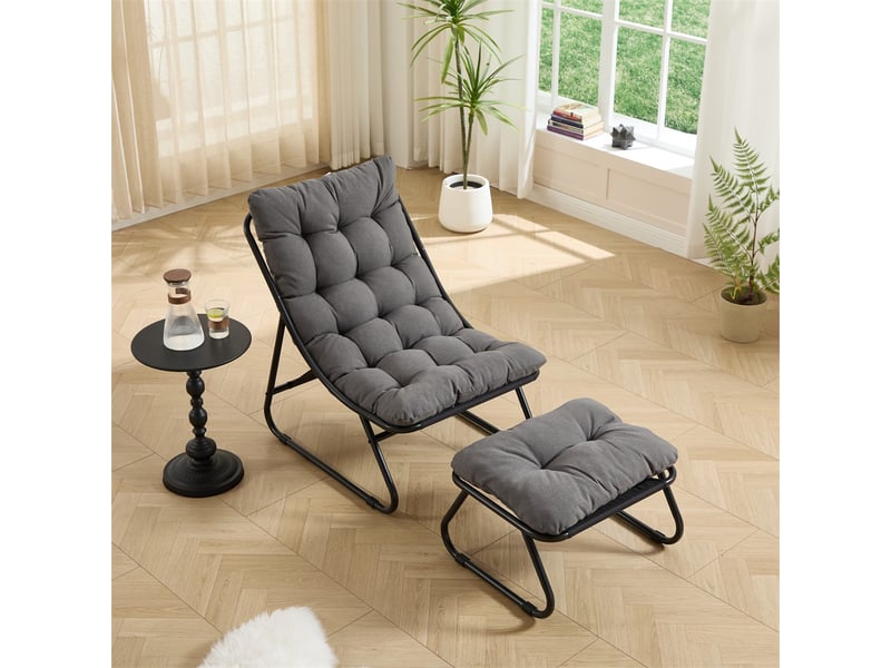 Fauteuil relax extérieur avec repose-pied - 65x78x86cm - chaise lounge inclinable avec coussin moelleux - noir et gris  - Conforama D