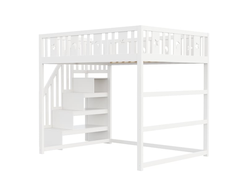  Lit superposé 140*200 cm, coloris blanc, bois massif, échelle sûre, barrière et motifs étoiles.  - Conforama A
