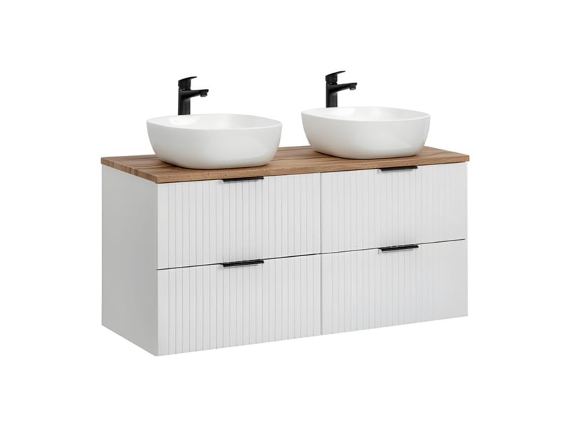  Ensemble de salle de bain noxera 120 cm – blanc mat et chêne – 2 vasques rondes à poser  - Conforama A