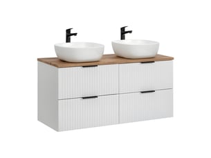 Ensemble de salle de bain noxera 120 cm – blanc mat et chêne – 2 vasques rondes à poser