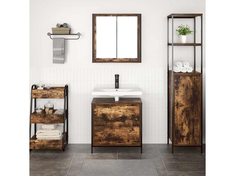 Ensemble de meubles de salle de bain 2 pcs en bois d'ingénierie chêne fumé cf63616 - Conforama C