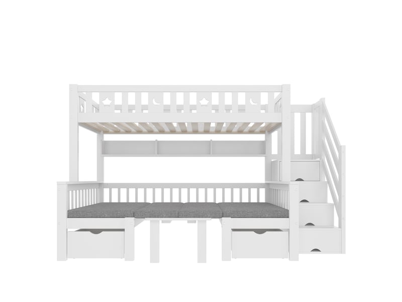 Lit mezzanine 2-en-1 avec bureau et escalier rangement, blanc, 90x200 cm - Conforama A