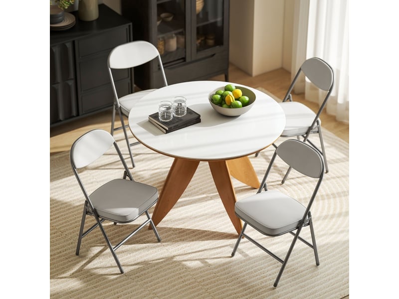  Chaises pliantes lot de 4 rembourrées - lpospi - dossier incliné, cadre métal, repasbureau - polyester - blanc crème  - Conforama C