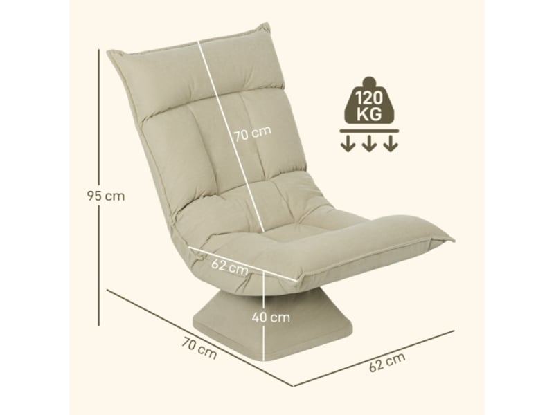  Fauteuil de sol pivotant 360° beige, dossier réglable 5 positions, pliable et rembourré  - Conforama C