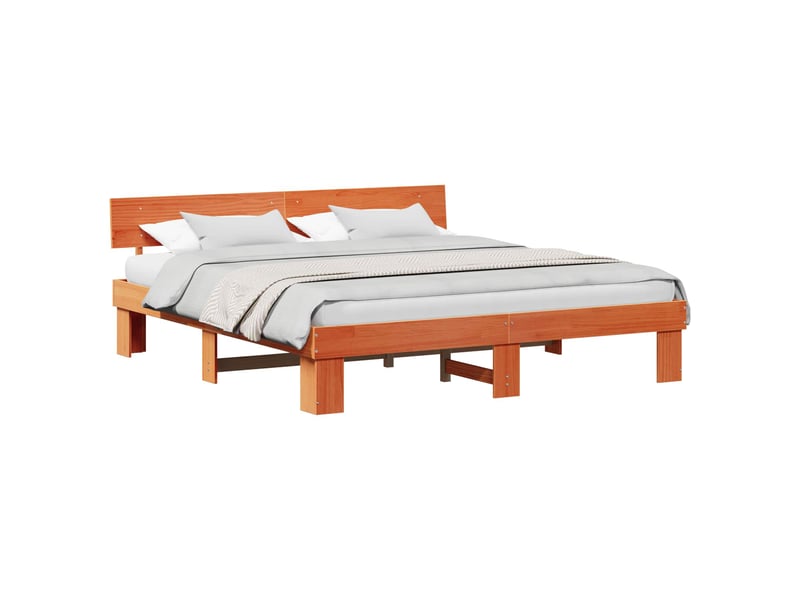  Lit double- lit adulte -  cadre de lit avec tête de lit brun  200 x 200 cm pin massif  - Conforama A