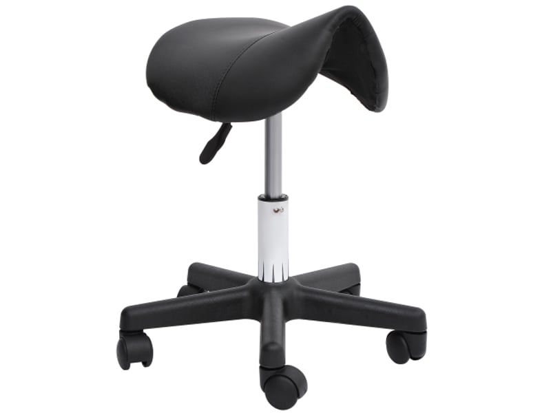  Tabouret de travail pivotant à roulettes, similicuir noir, réglable en hauteur, pour salon et bureau  - Conforama A