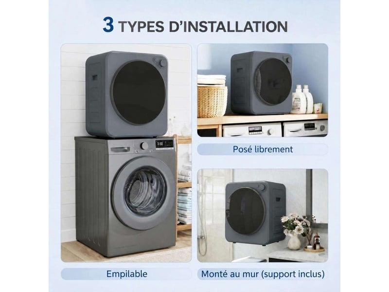  Sèche-linge compact avec 5 modes de séchage, 2 niveaux de chaleur, arrêt automatique et tambour en acier inoxydable  - Conforama D