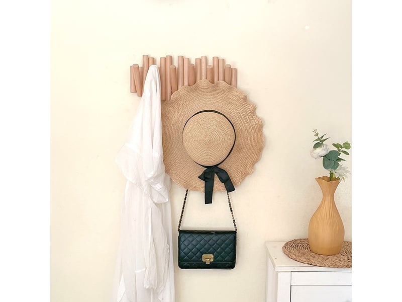  Patère murale 6 crochets en bois naturel – l37cm  - Conforama C