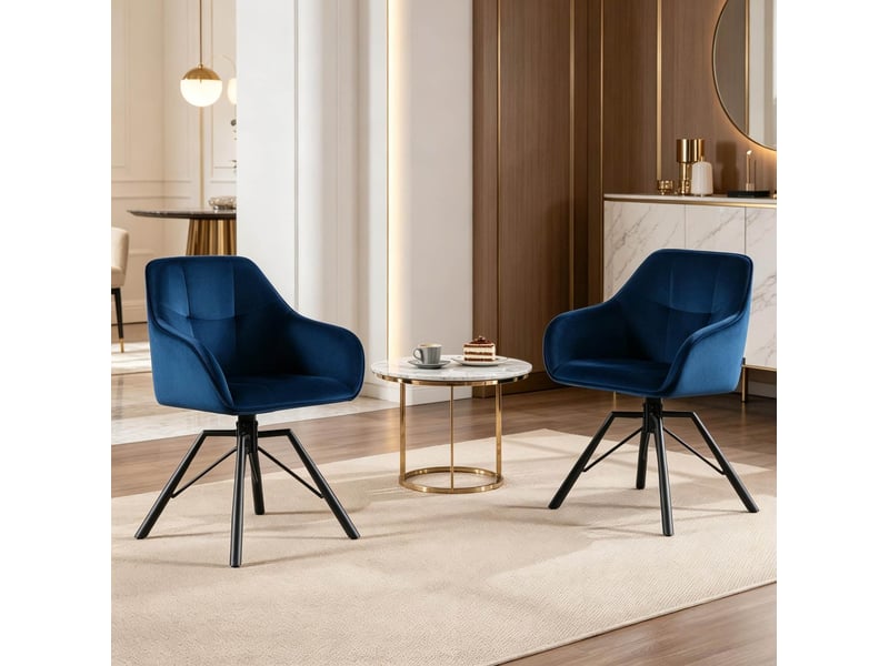  Lot de 2 chaises de salle à manger 57x50x82,5cm, structure métallique bleue, pivotante, avec accoudoirs  - Conforama B
