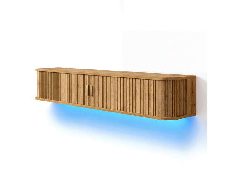  Meuble tv mural,175x30x30 cm,rangement et led,mdf,coloris naturel  - Conforama D
