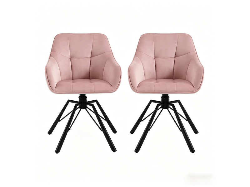  Chaise de salle à manger pivotante 57x50x82 57x50x82,5cm, accoudoirs et dossier, acier noir rose lot de 2  - Conforama A