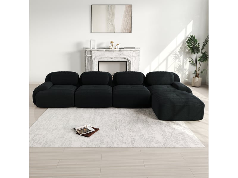  Canapé d'angle modulable 4 places en velours côtelé noir avec méridienne  - Conforama C
