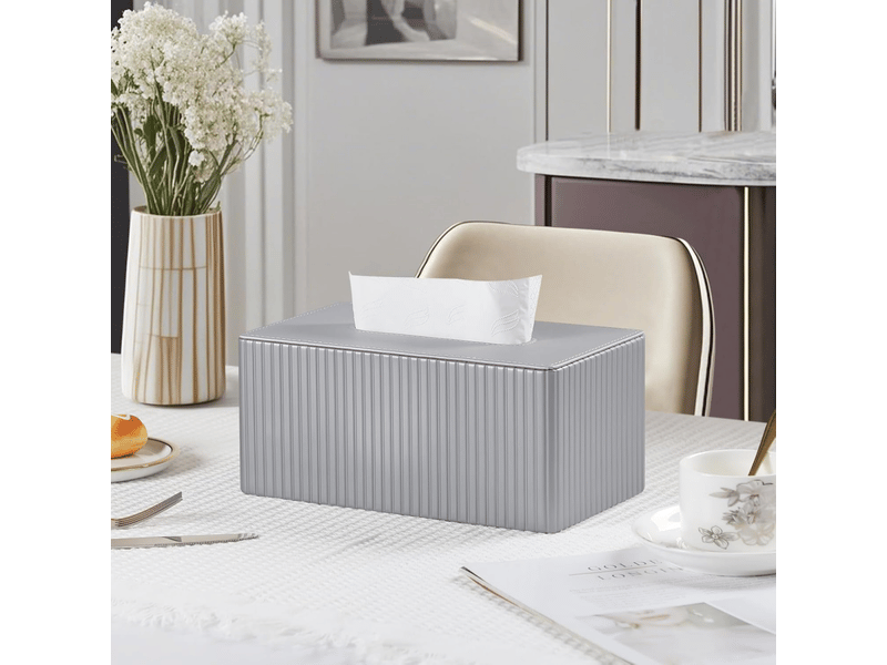  Housse de boîte à mouchoirs en cuir rayé pour salle de bain, chambre, salon, bureau - 1 pièce, argentée, 25 × 13,5 × 11 cm  - Conforama B