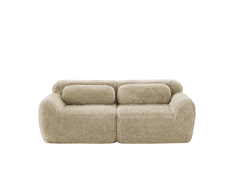  Canapé 2 places modulable 204x104x73 cm, sans cadre, mousse haute résilience, coussins, pour salon, tissu, kaki clair  - Conforama A