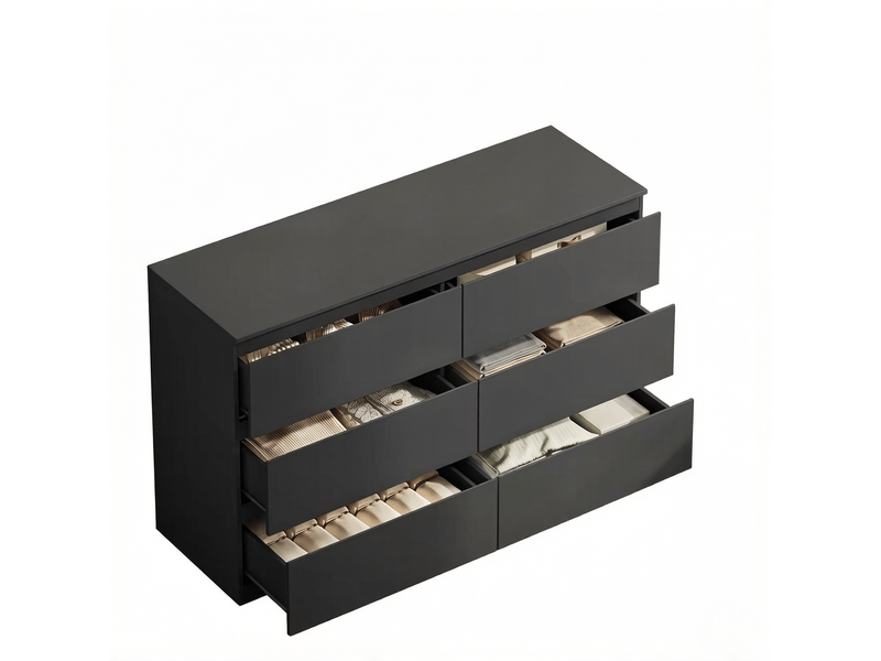  Commode avec 6 tiroirs 120 x 75 x 40 cm – noir – meuble de rangement sans poignées pour salon, chambre et entrée  - Conforama A