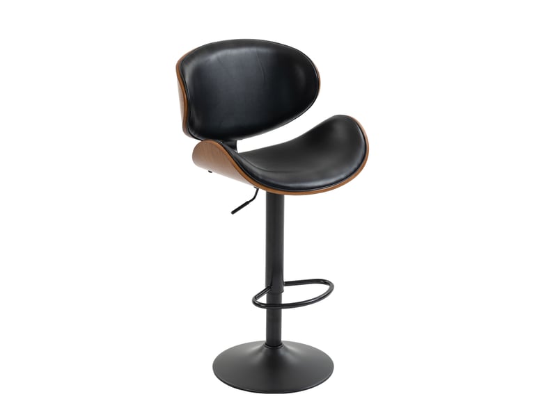 Tabouret de bar pivotant et réglable en hauteur avec dossier ergonomique et repose-pieds, en pu noir  - Conforama A