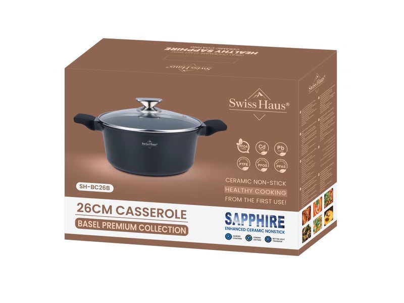  Faitout 26cm avec couvercle 4,9l tous feux dont induction noir swiss haus sh-bc26b  - Conforama C