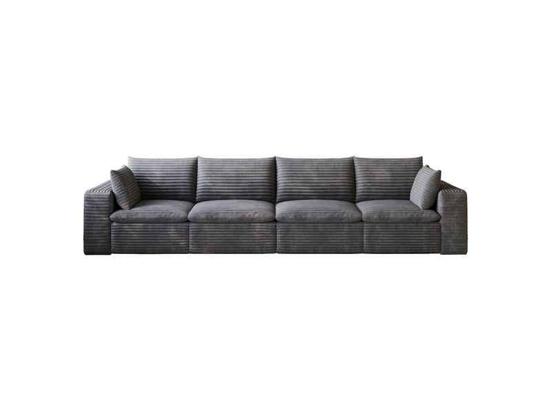  Canapé modulable 4 places 340 cm en velours côtelé gris foncé,avec coussins amovibles, sans montage  - Conforama A