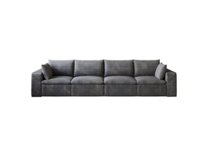 Canapé modulable 4 places 340 cm en velours côtelé gris foncé,avec coussins amovibles, sans montage