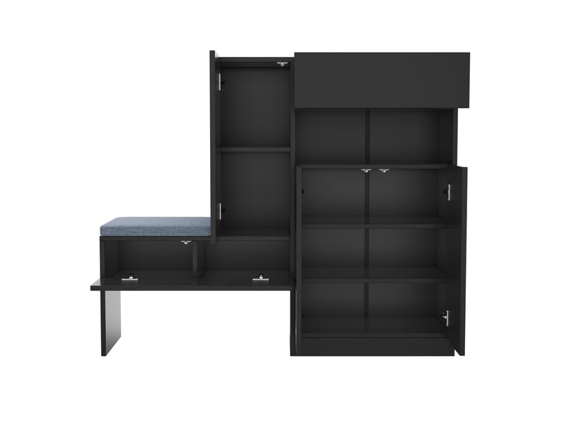  Banc à chaussures oslo noir 130x35x110 cm, portes cintrées, soft-close, assise rembourrée réglable  - Conforama D