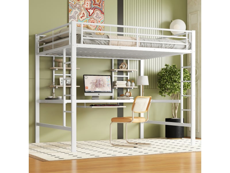 Lit mezzanine 140x200 cm coloris blanc métal lit enfant blanc - Conforama E