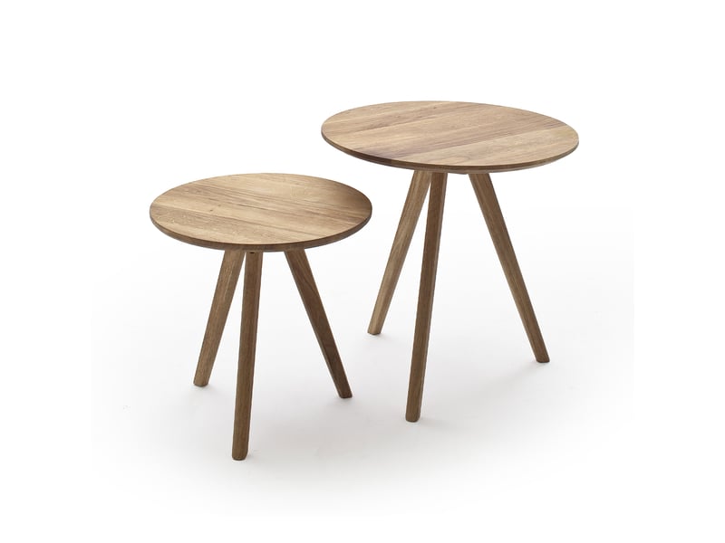  Lot de 2 tables d'appoint rondes 50 et 40 cm en chêne noueux massif  - Conforama C