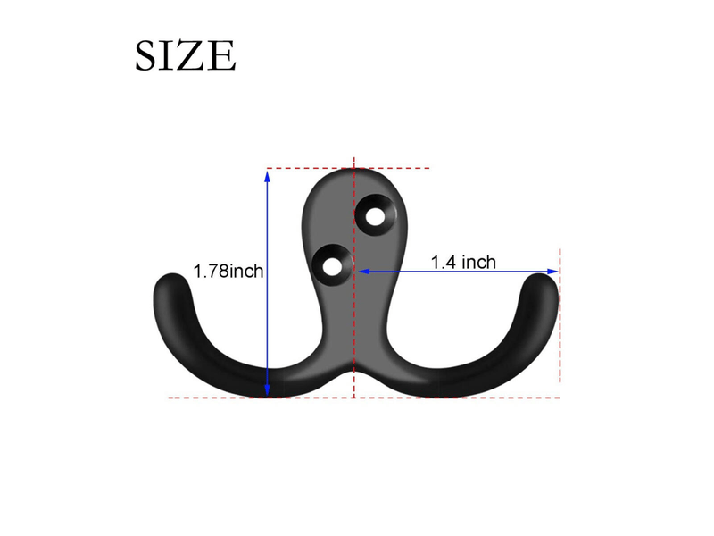 Lot de 20 crochets muraux robustes à double crochet avec vis, adaptés pour suspendre manteaux, écharpes, serviettes, noir - Conforama B