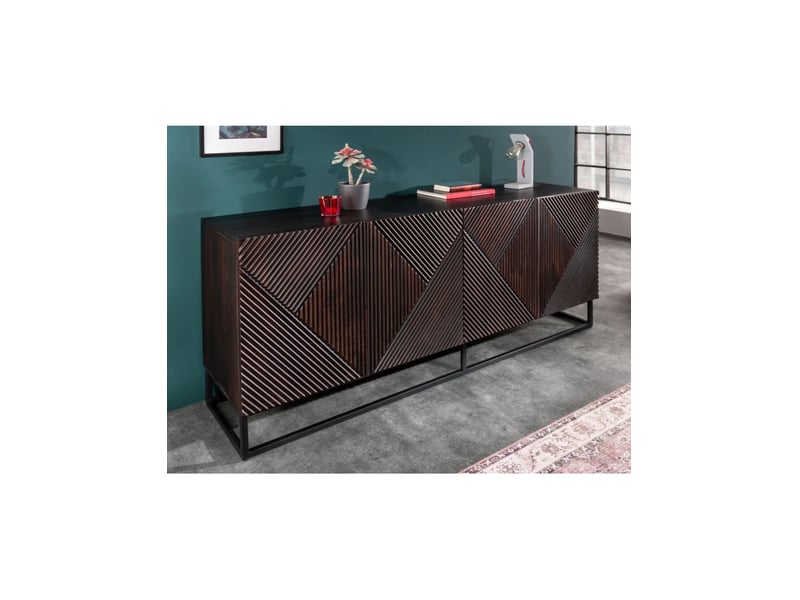  Buffet karmy 177 cm en bois de manguier massif – 4 portes sculptées et métal noir  - Conforama B