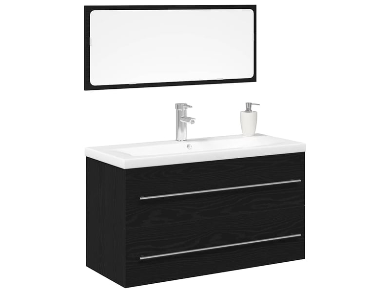  Meuble de lavabo de salle de bain, armoire de bain 3 pc chêne noir cf65497  - Conforama C