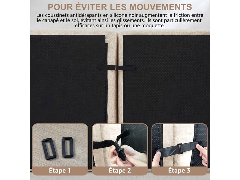  Canapé d'angle modulable 3 places avec pouf intégré - tissu bouclette beige blanc - assise profonde  - Conforama D