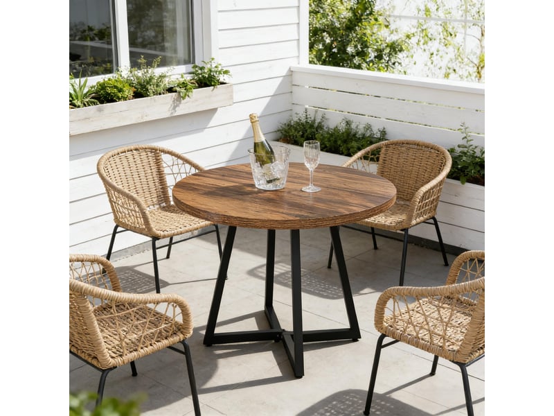  Table de cuisine industrielle 2 à 4 personnes - lpospi - bureau polyvalent en mdf et métal noir marron rustique 80 cm  - Conforama C