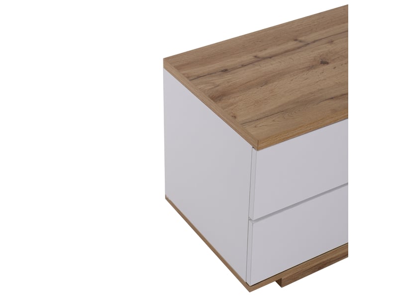  Meuble tv 180x38x46 cm, bicolore blanc et panneauxeffet bois, portes à motif grillagé, poignée intégrée, structure mdf  - Conforama E