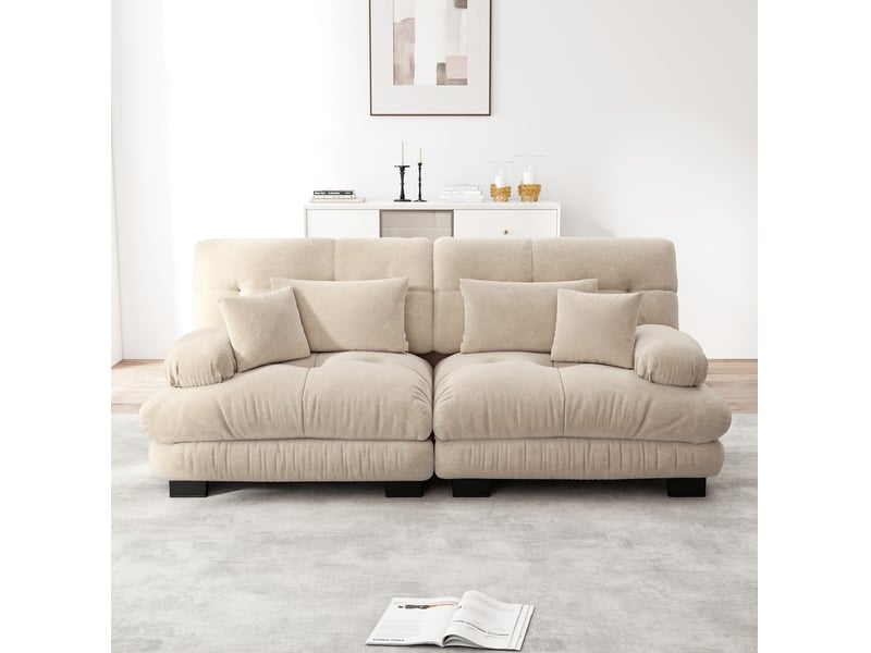  Canapé d'angle modenvie cloud 2 places en chenille marron clair 220 x 77 x 81 cm  - Conforama B