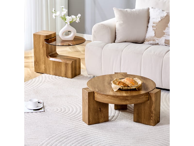  Table basse carré 61×61×30 cm, mdf et verre, bois Fay Lum - Conforama R
