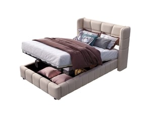 Lit coffre 90x200 cm <strong>HAVRYA</strong> <strong></strong> coloris beige