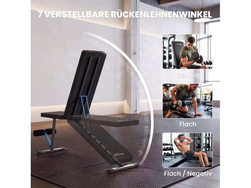  Banc de musculation réglable noir, dossier 7 positions, repose-jambes et charge maximale de 300 kg, pliable  - Conforama E