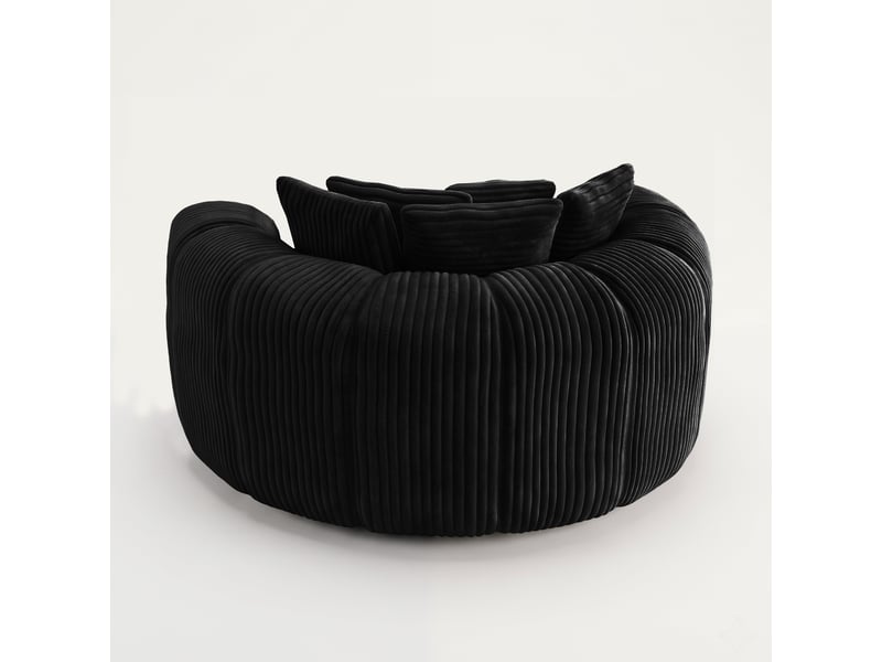  Fauteuil lounge noir tissu côtelé profond avec 5 coussins dossier large assise salon chambre  - Conforama E