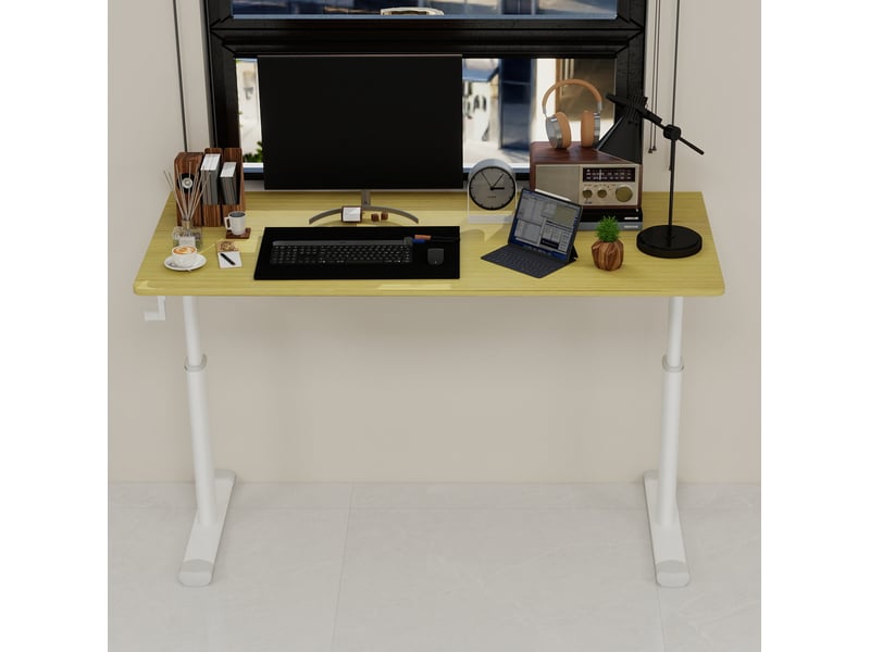  Bureau réglable en hauteur 120 x 60 cm en bois et métal, manivelle manuelle pour travail assis-debout à domicile  - Conforama E
