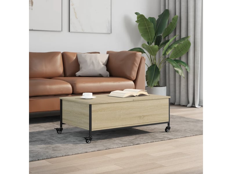 Table basse | table d'appoint salon avec roulettes chêne sonoma bois d'ingénierie  - Conforama C