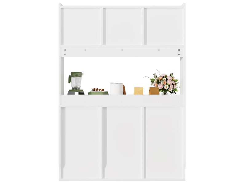  Buffet de cuisine blanc 167x120 cm, meuble haut avec portes vitrées coulissantes et éclairage led intégré pour cuisine moderne  - Conforama A