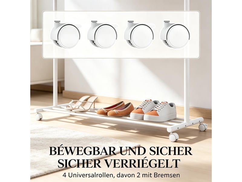  Portant à vêtements mobile, roulettes, étagère à chaussures, 5 crochets  - Conforama D