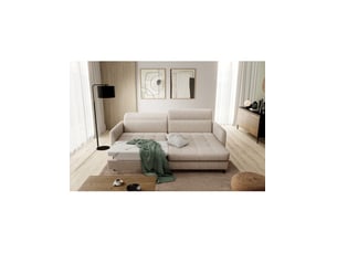 Canapé d'angle droit fixe <strong></strong> <strong></strong> 3 places Polyester beige avec coffre de rangement
