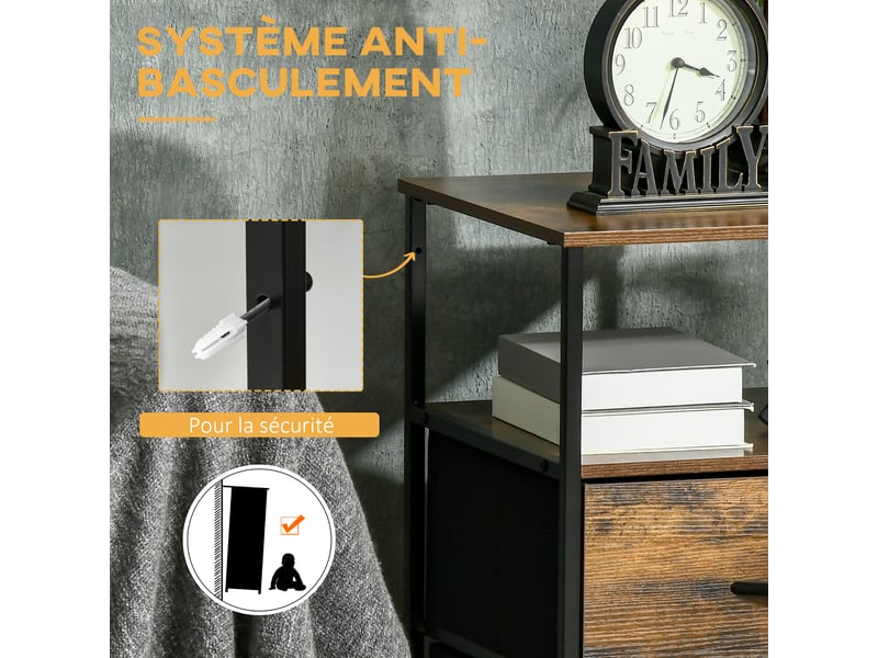  Table de chevet avec 2 tiroirs tissus table d'appoint petit meuble de rangement style industriel commode 2 tiroirs - bois et métal - 45 x 40 x 70,5 cm  - Conforama W