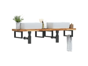 Étagère de vasque murale acier et bois massif d'acacia shl4966