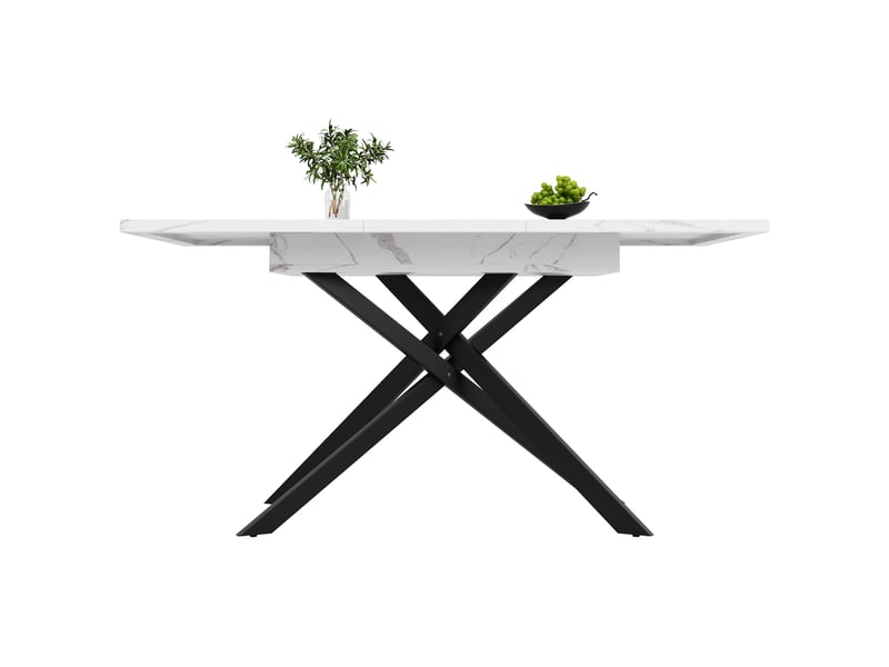 Table de salle à manger extensible 6 à 8 personnes en mdf et métal 120-160×80×76,5 cm blanc noir - Conforama A