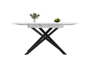 Table de salle à manger extensible 6 à 8 personnes en mdf et métal 120-160×80×76,5 cm blanc noir