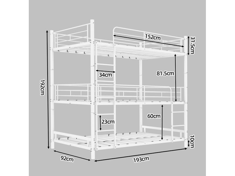 Lit superposé triple 90x190 cm en fer blanc avec échelles intégrées - Conforama E