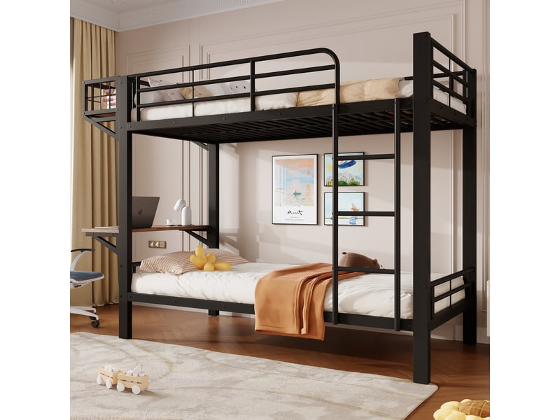 Lit superposé - 90x200 cm - bureau intégré - échelle - barrières de sécurité - rangements intégrés - structure métal - noir CozyNest - Conforama B