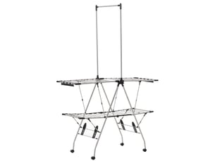 Séchoir à linge étendoir pliable avec roulettes grand espace d'étendage acier inoxydable 138,5 x 63 x 208 cm
